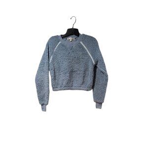 Madden Girl Junior's Blue Sherpa Raglan Comfy Cropped Bubble Sweater Sz XS